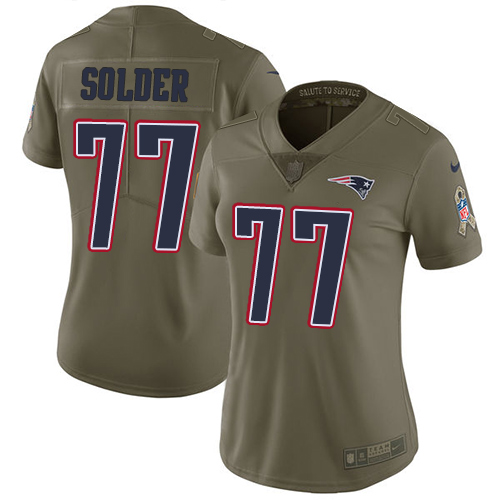 Nike Patriots #77 Nate Solder Olive Women's Stitched NFL Limited Salute to Service Jersey - Click Image to Close
